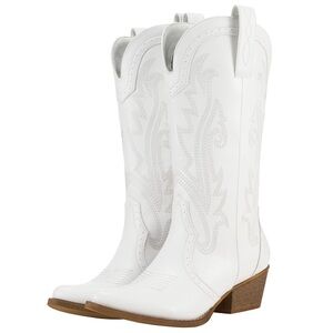 HISEA Rollda Cowboy Boots-White Western Cowboy Boots Women’s